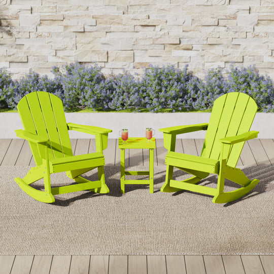 Malibu 3-Piece set Outdoor / Patio Poly Adirondack rocking chairs with a side table ( 2 seater )