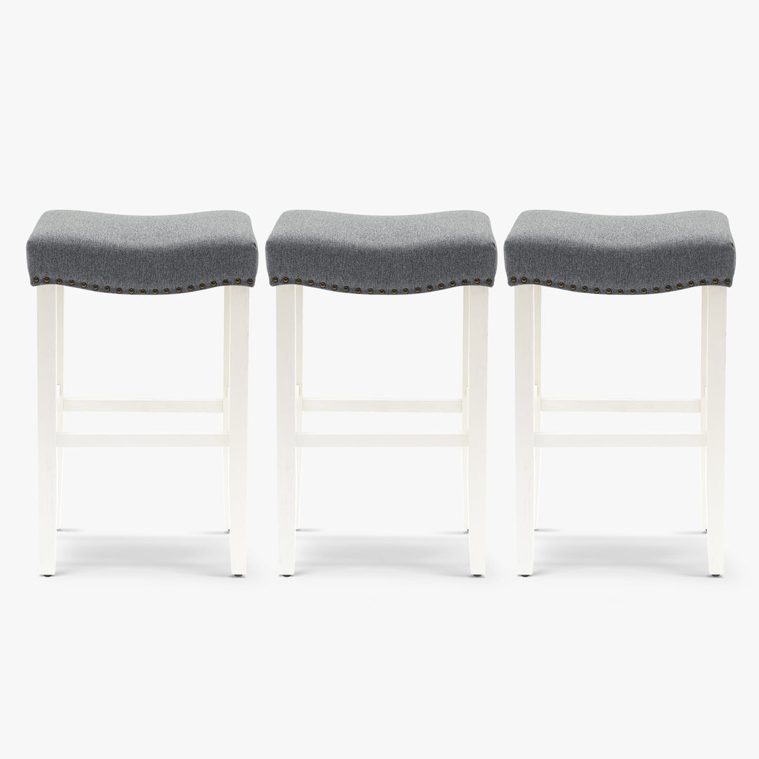 Lenox 29" Upholstered Saddle Seat Antique White Bar Stool (Set of 3)