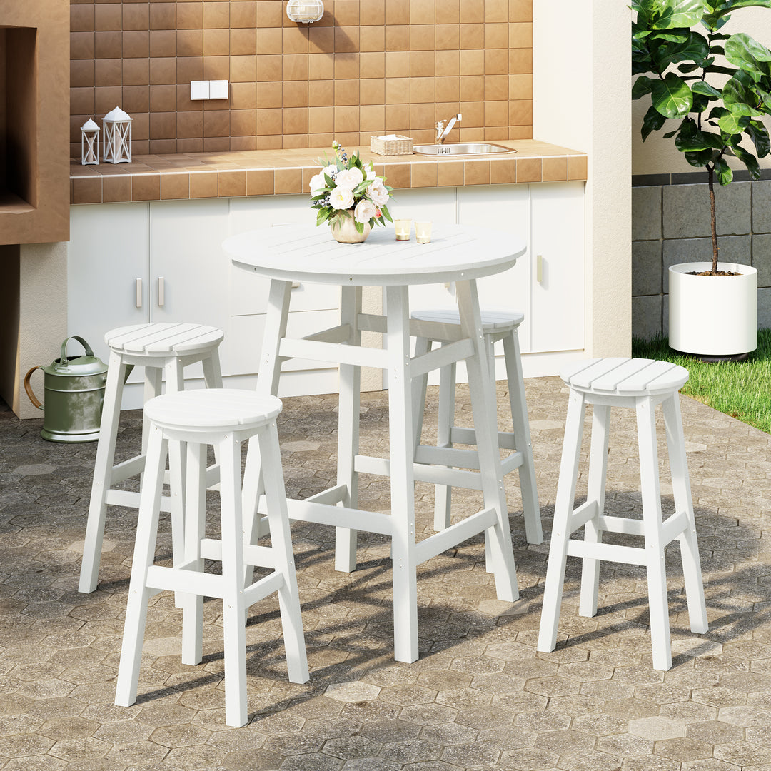 Malibu 5-Piece HDPE Outdoor Patio Dining Bar Bistro Table Set with Bar Stools