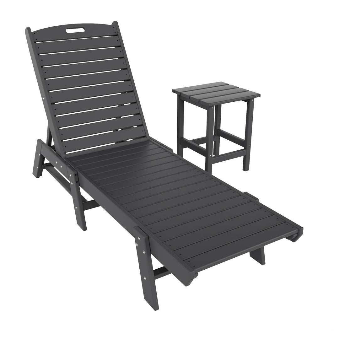 Malibu 2-Piece Poly Outdoor Patio Chaise Lounge Chair with Side Table Set