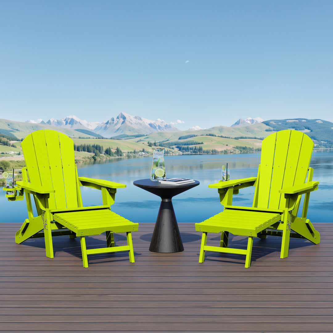 Malibu Folding Adjustable Adirondack Chair with Retractable Ottoman and Cup Holder (Set of 2)