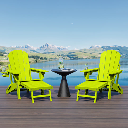 Malibu Folding Adjustable Adirondack Chair with Retractable Ottoman and Cup Holder (Set of 2)
