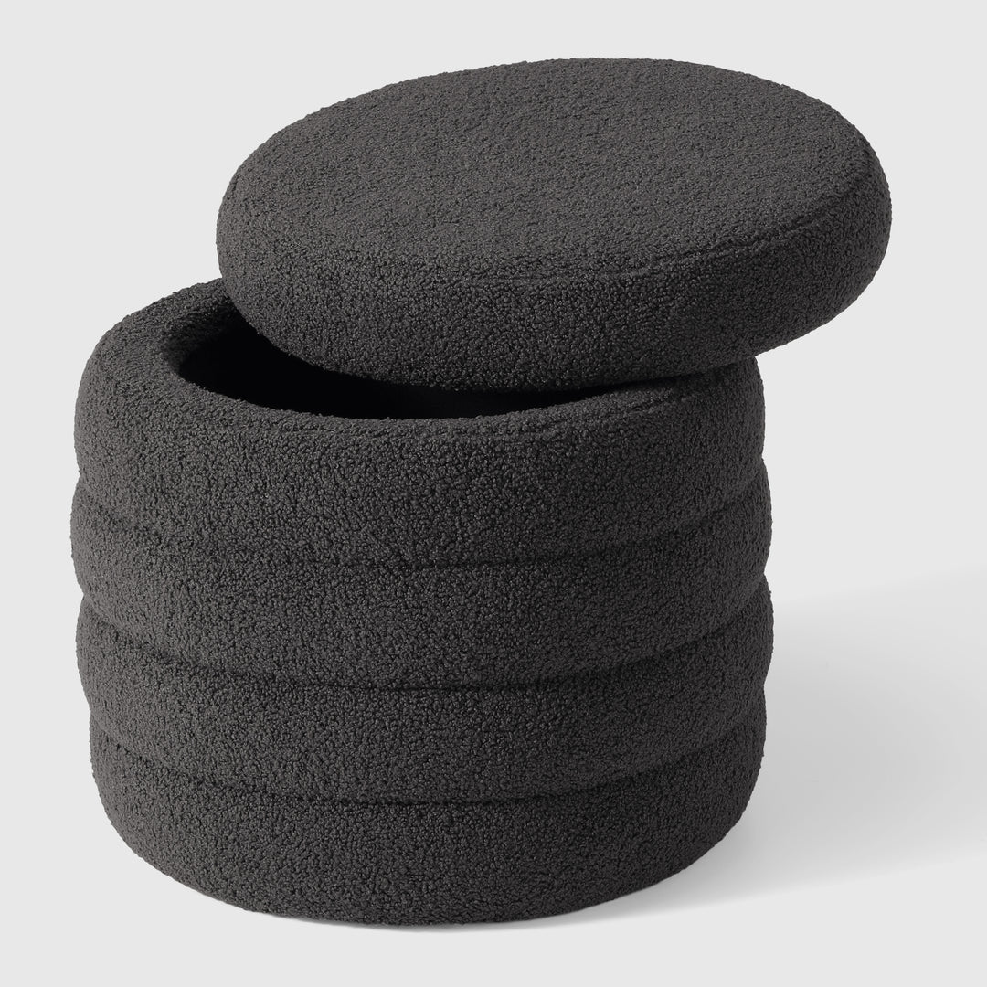 Alexandria Mid-Century Modern Faux Sherpa Round Storage Ottoman
