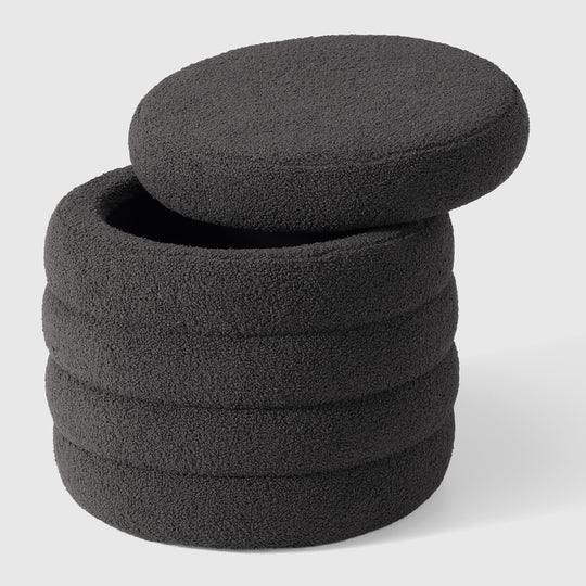 Alexandria Mid-Century Modern Faux Sherpa Round Storage Ottoman