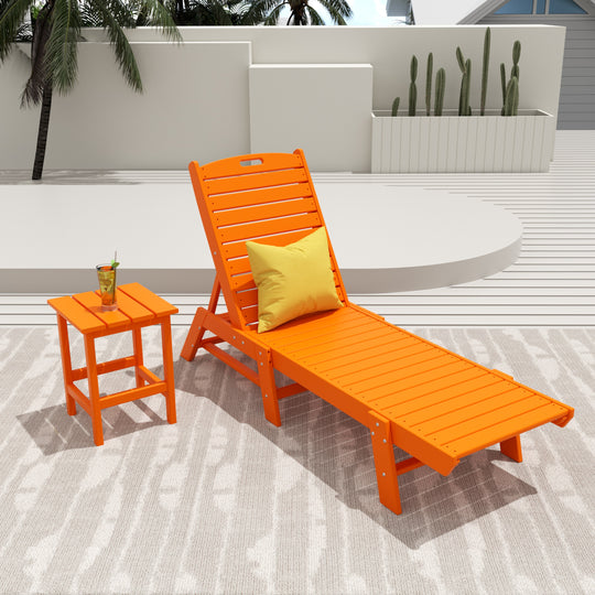 Malibu 2-Piece Poly Outdoor Patio Chaise Lounge Chair with Side Table Set