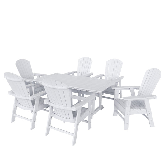 Dylan 7 Piece Outdoor Patio Dining Table and Adirondack Armchair Set