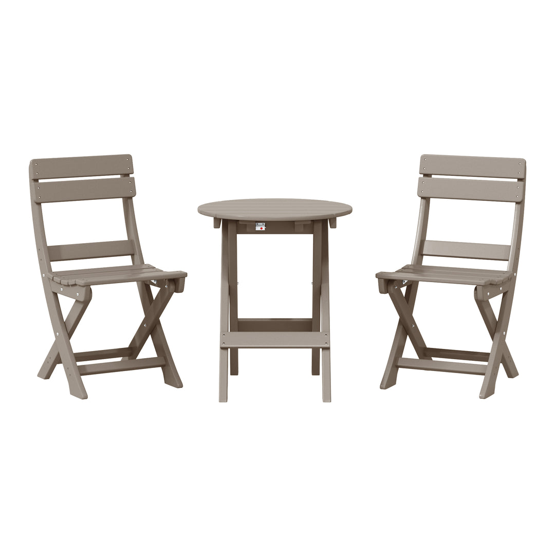 Malibu 3-Piece Outdoor HDPE Folding Patio Bistro Table and Chairs