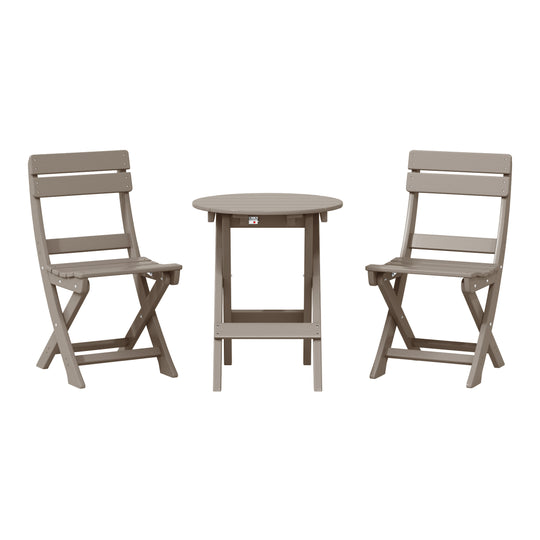 Malibu 3-Piece Outdoor HDPE Folding Patio Bistro Table and Chairs