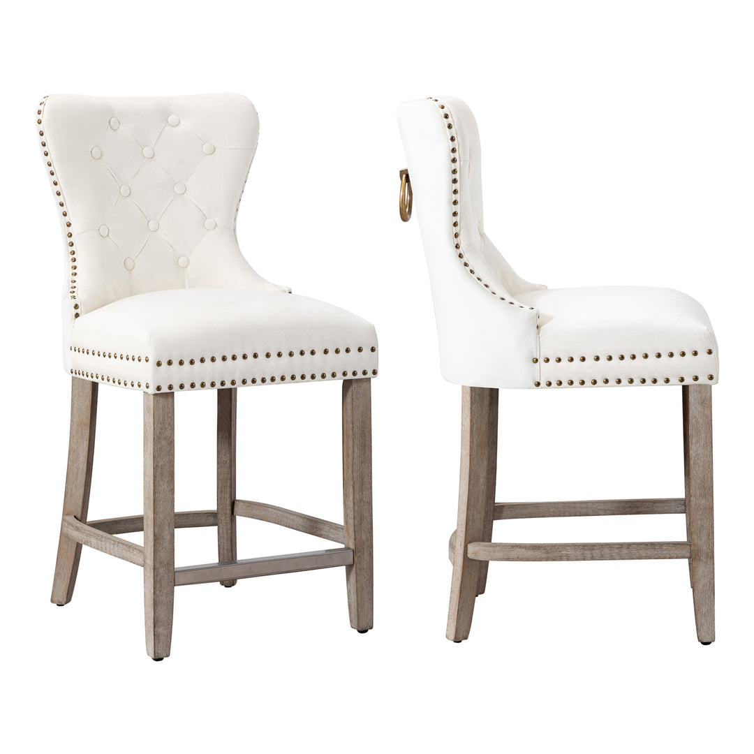 Wordford 24" Tufted Velvet Counter Stool (Set of 2), Antique Gray