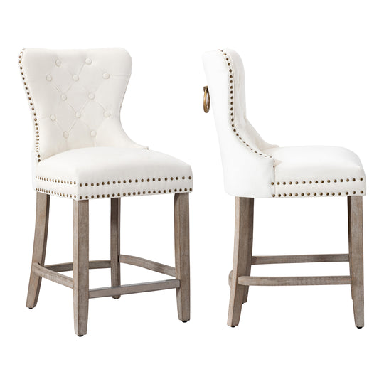 Wordford 24" Tufted Velvet Counter Stool (Set of 2), Antique Gray