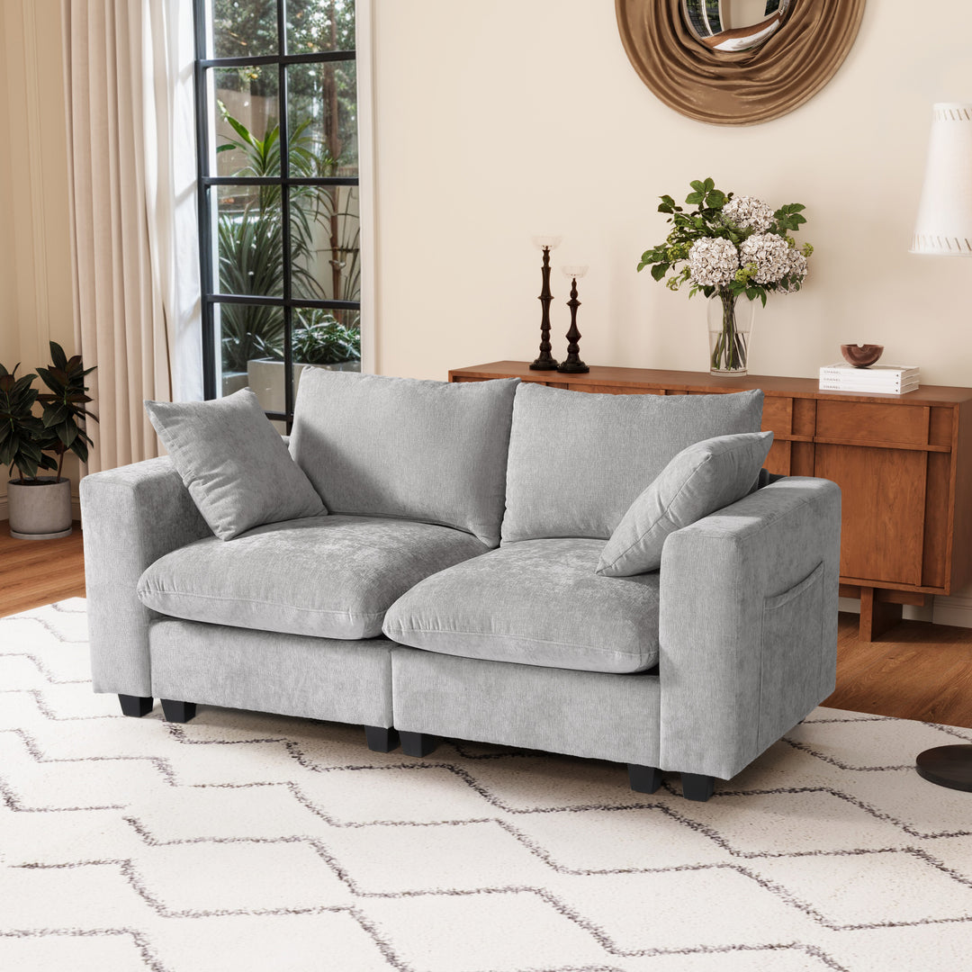 Augusta 70" Modular Chenille Loveseat Sofa With USB/Type-C Ports and Side Pockets