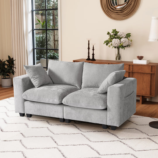 Augusta 70" Modular Chenille Loveseat Sofa With USB/Type-C Ports and Side Pockets