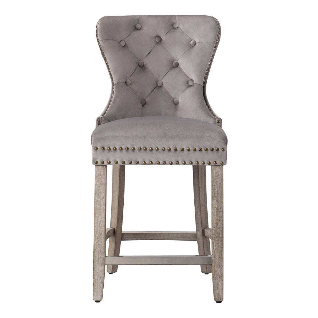 Wordford 24" Tufted Velvet Counter Stool, Antique Gray