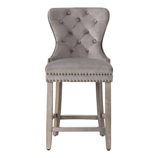 Wordford 24" Tufted Velvet Counter Stool, Antique Gray