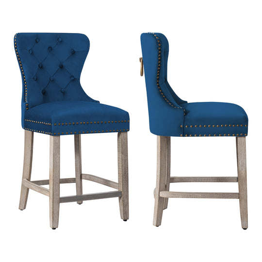 Wordford 24" Tufted Velvet Counter Stool (Set of 2), Antique Gray