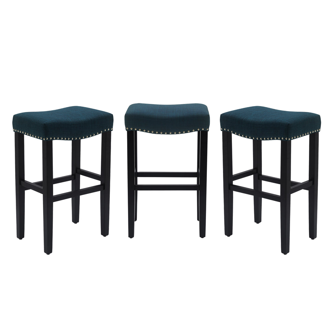 Lenox 29" Upholstered Saddle Seat Black Bar Stool (Set of 3)