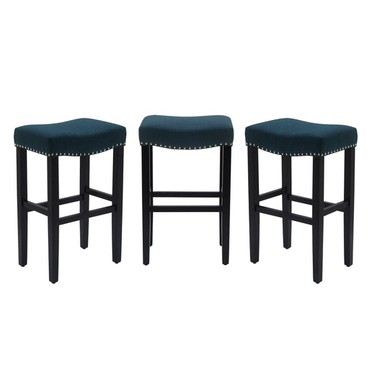 Lenox 29" Upholstered Saddle Seat Black Bar Stool (Set of 3)
