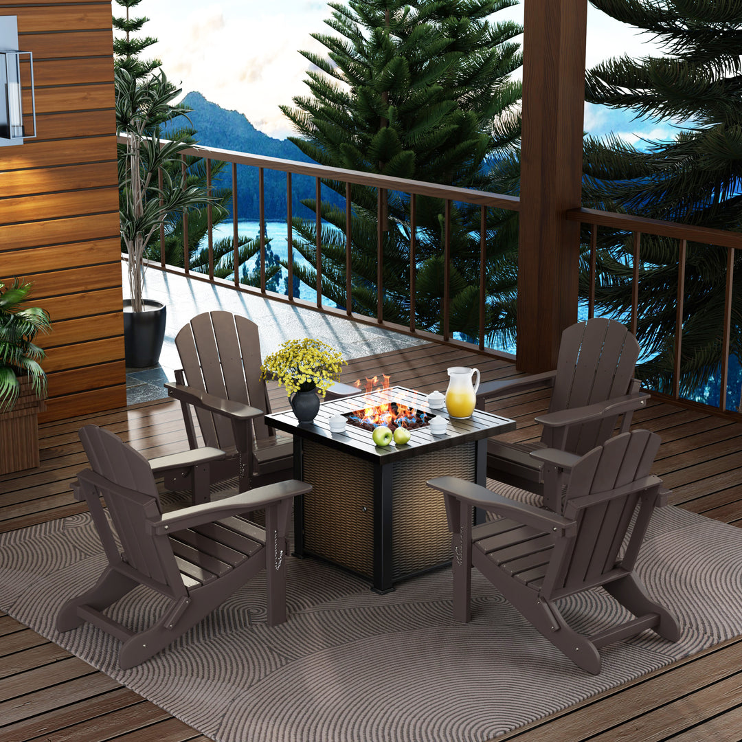 Malibu Modern Folding Poly Adirondack Chair With Square Fire Pit Table