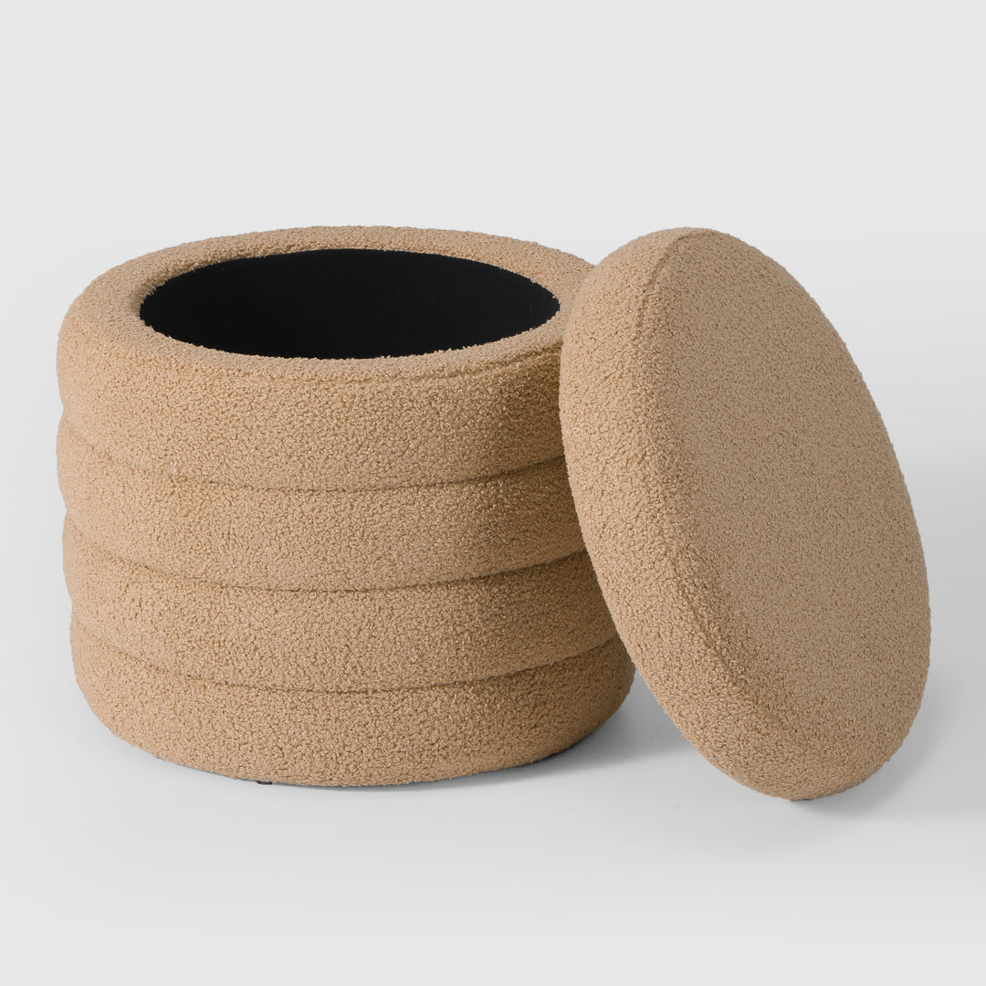 Alexandria Mid-Century Modern Faux Sherpa Round Storage Ottoman