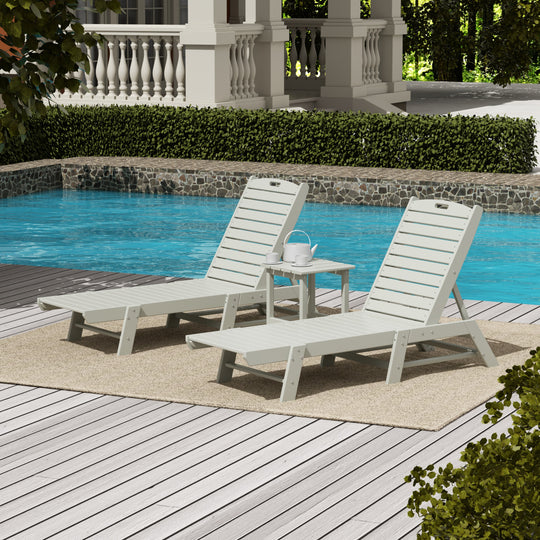 Malibu Poly Reclining Outdoor Patio Chaise Lounge Chair with Side Table Set