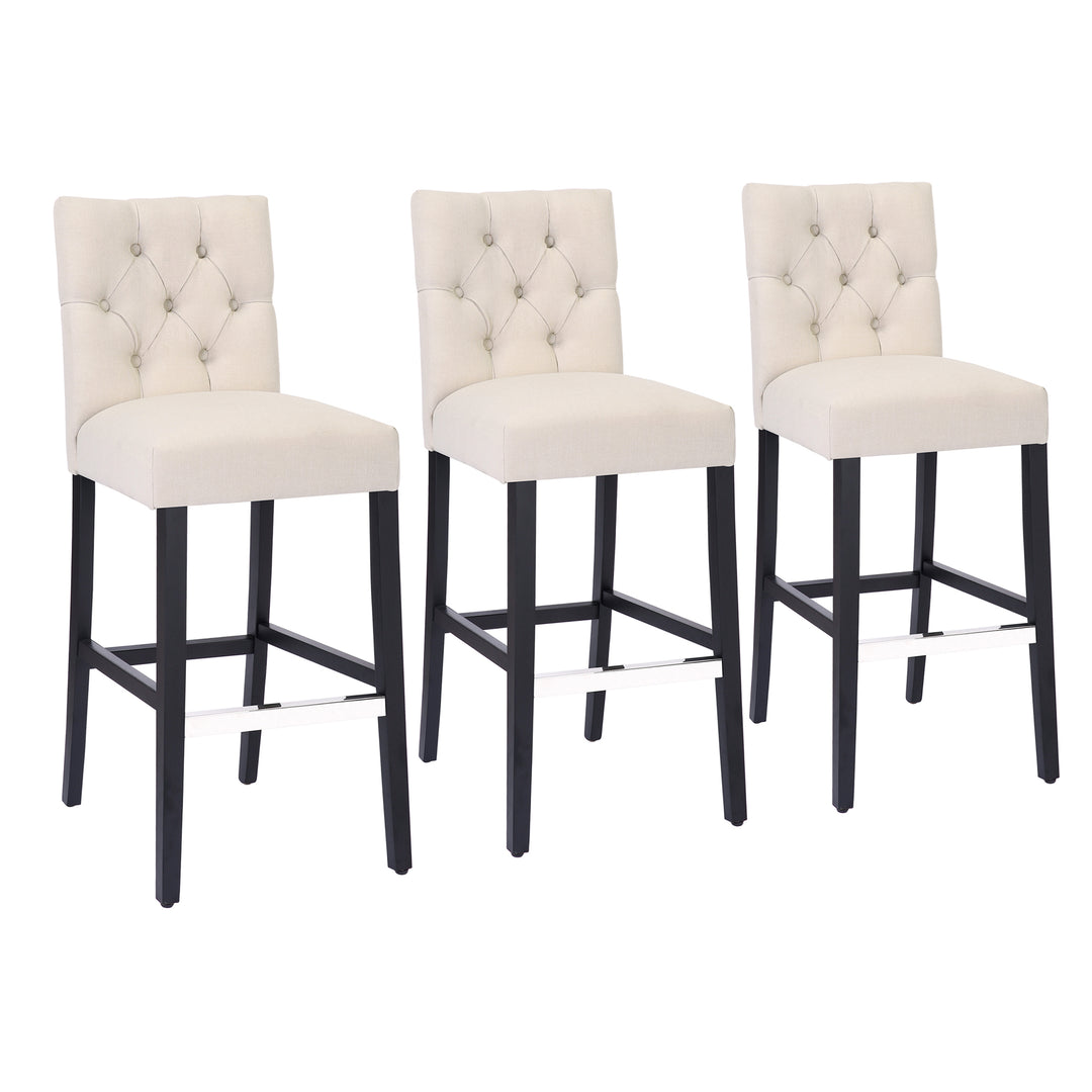 Hayes 29" Linen Fabric Tufted Bar Stool (Set of 3), Black