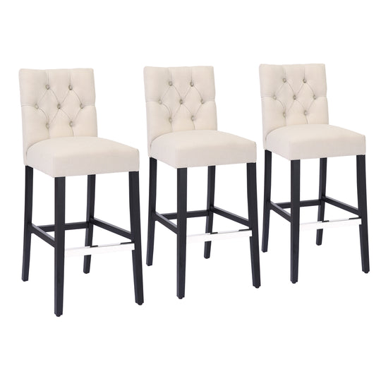 Hayes 29" Linen Fabric Tufted Bar Stool (Set of 3), Black