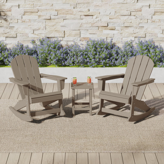 Malibu 3-Piece set Outdoor / Patio Poly Adirondack rocking chairs with a side table ( 2 seater )