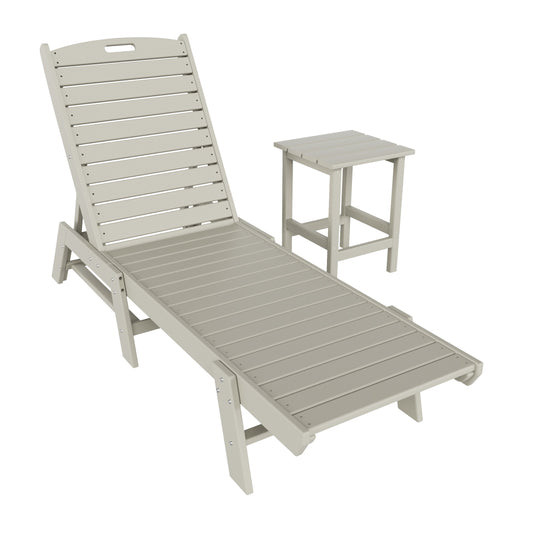 Malibu 2-Piece Poly Outdoor Patio Chaise Lounge Chair with Side Table Set