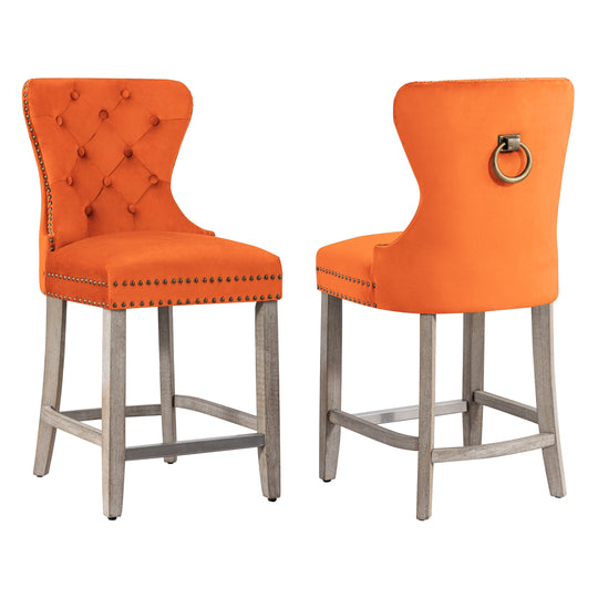 Wordford 24" Tufted Velvet Counter Stool (Set of 2), Antique Gray