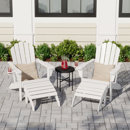 Highland 4-Piece Outdoor Patio HDPE Adirondack Chairs With Ottomans and Cup Holder Set