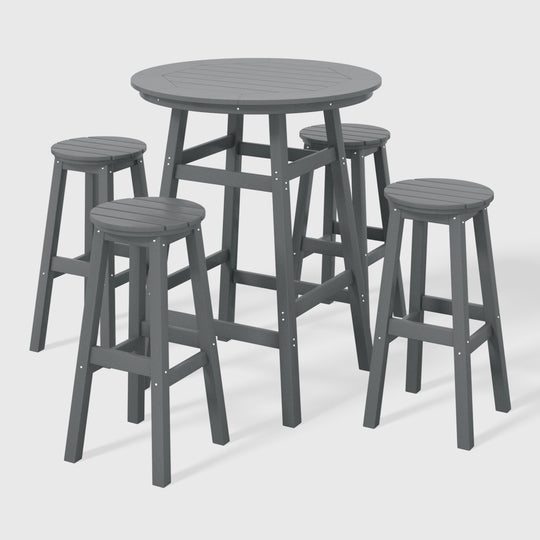 Malibu 5-Piece HDPE Outdoor Patio Dining Bar Bistro Table Set with Bar Stools