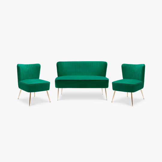 Phoebe Mid Century Modern Tufted Velvet Loveseat Sofa and Chair Set