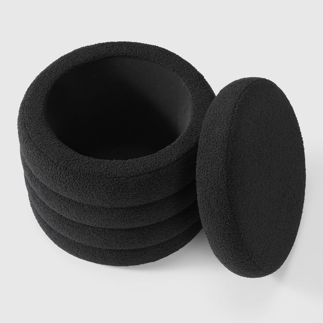 Alexandria Mid-Century Modern Faux Sherpa Round Storage Ottoman