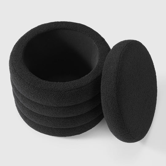 Alexandria Mid-Century Modern Faux Sherpa Round Storage Ottoman