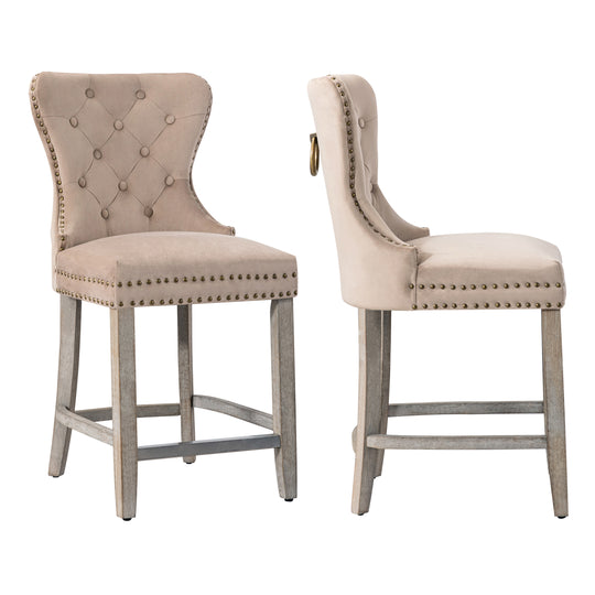 Wordford 24" Tufted Velvet Counter Stool (Set of 2), Antique Gray