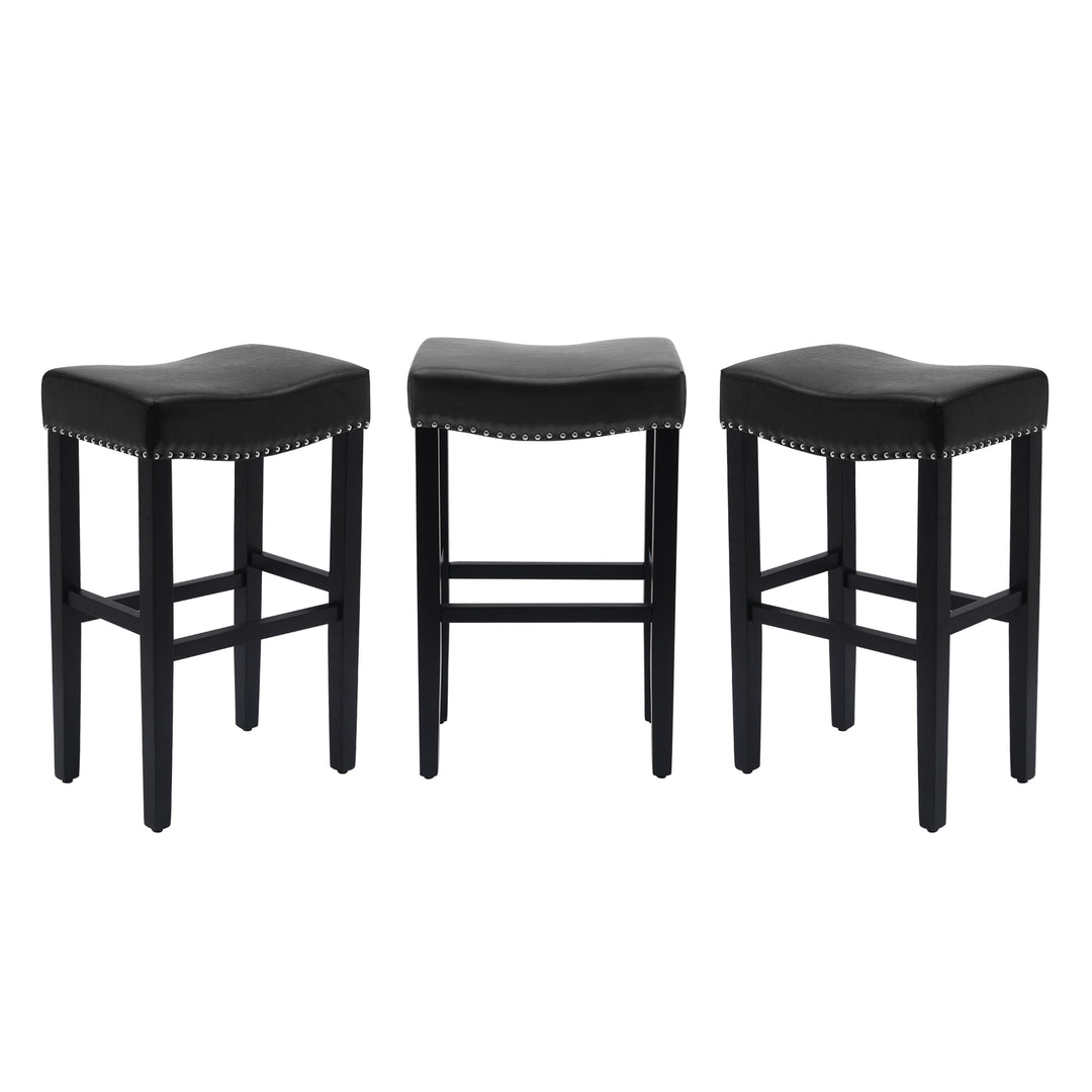 Lenox 29" Upholstered Saddle Seat Black Bar Stool (Set of 3)