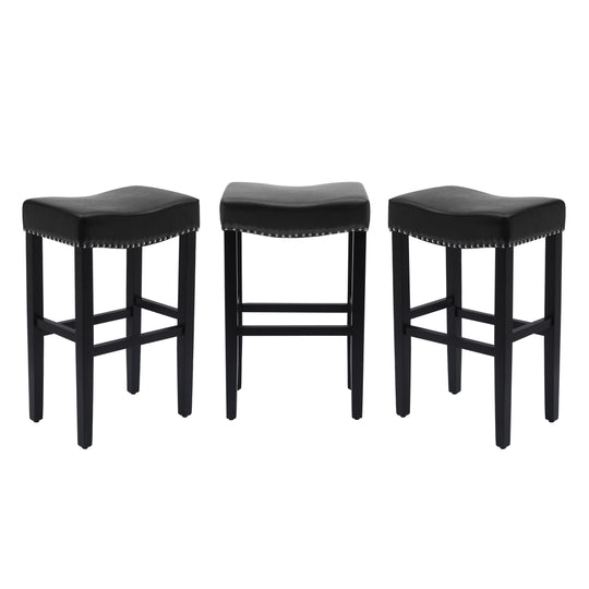 Lenox 29" Upholstered Saddle Seat Black Bar Stool (Set of 3)
