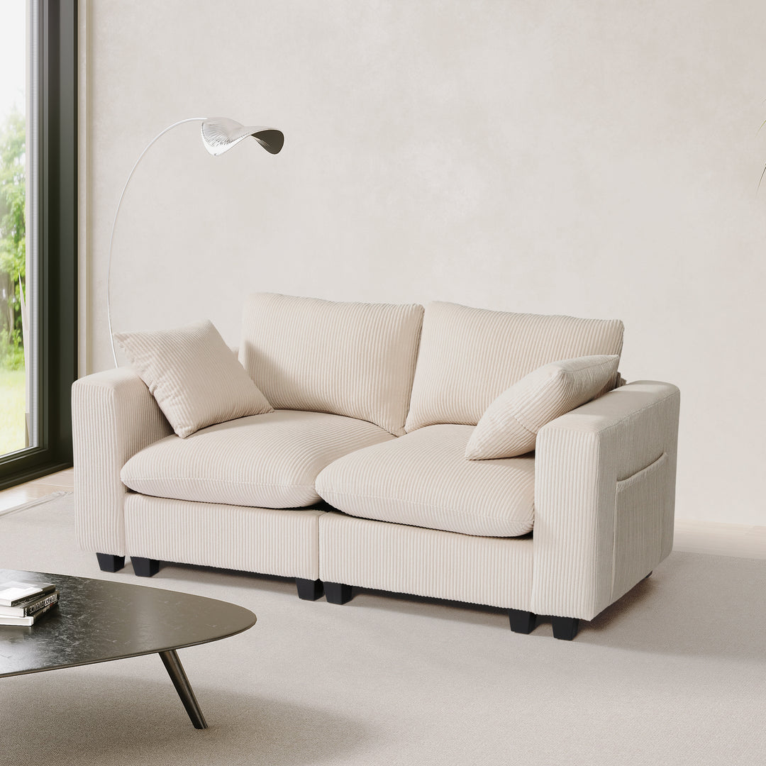 Hearthside 70" Modular Corduroy Loveseat Sofa With USB/Type-C Ports and Side Pockets