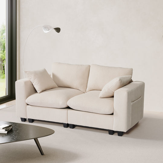 Hearthside 70" Modular Corduroy Loveseat Sofa With USB/Type-C Ports and Side Pockets