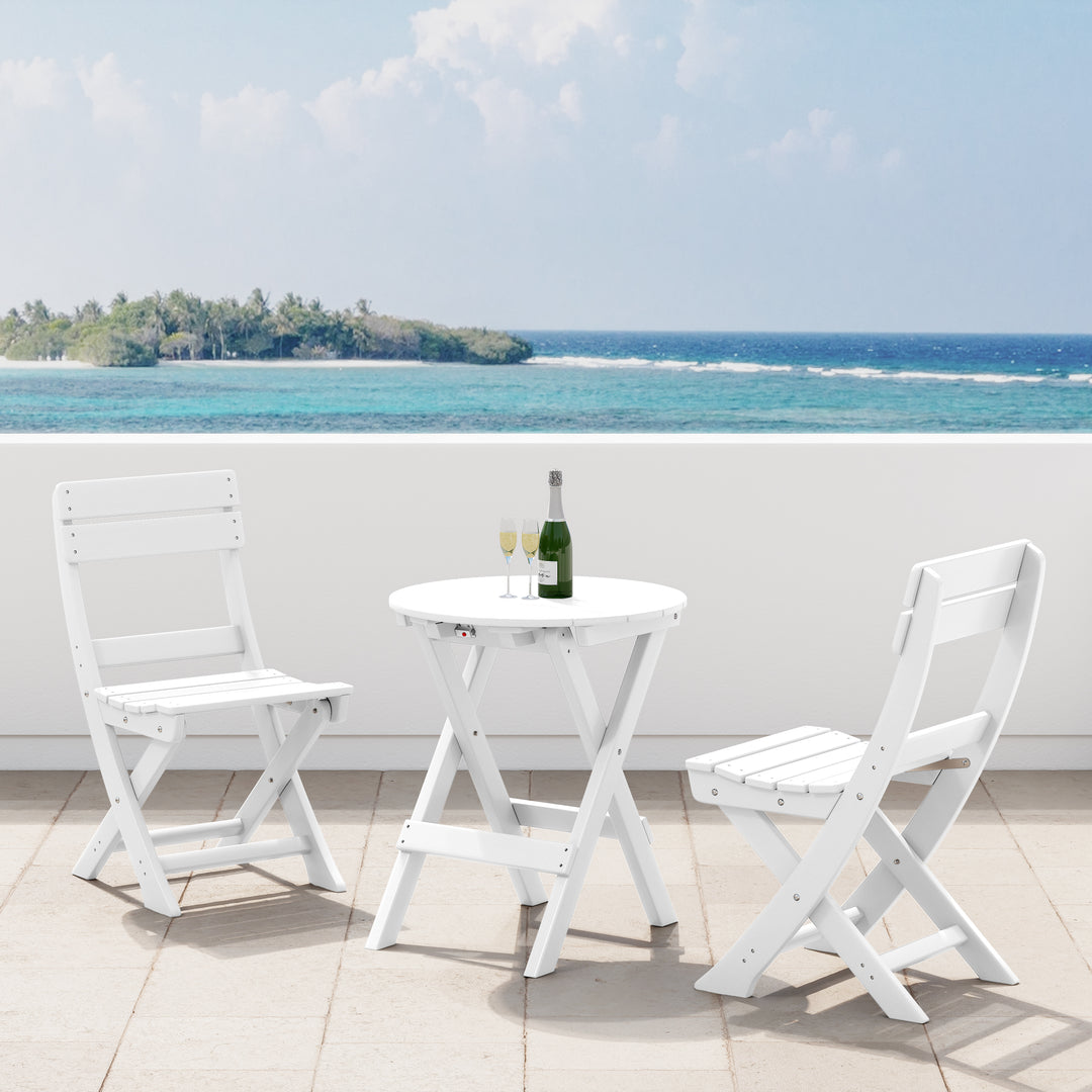 Malibu 3-Piece Outdoor HDPE Folding Patio Bistro Table and Chairs