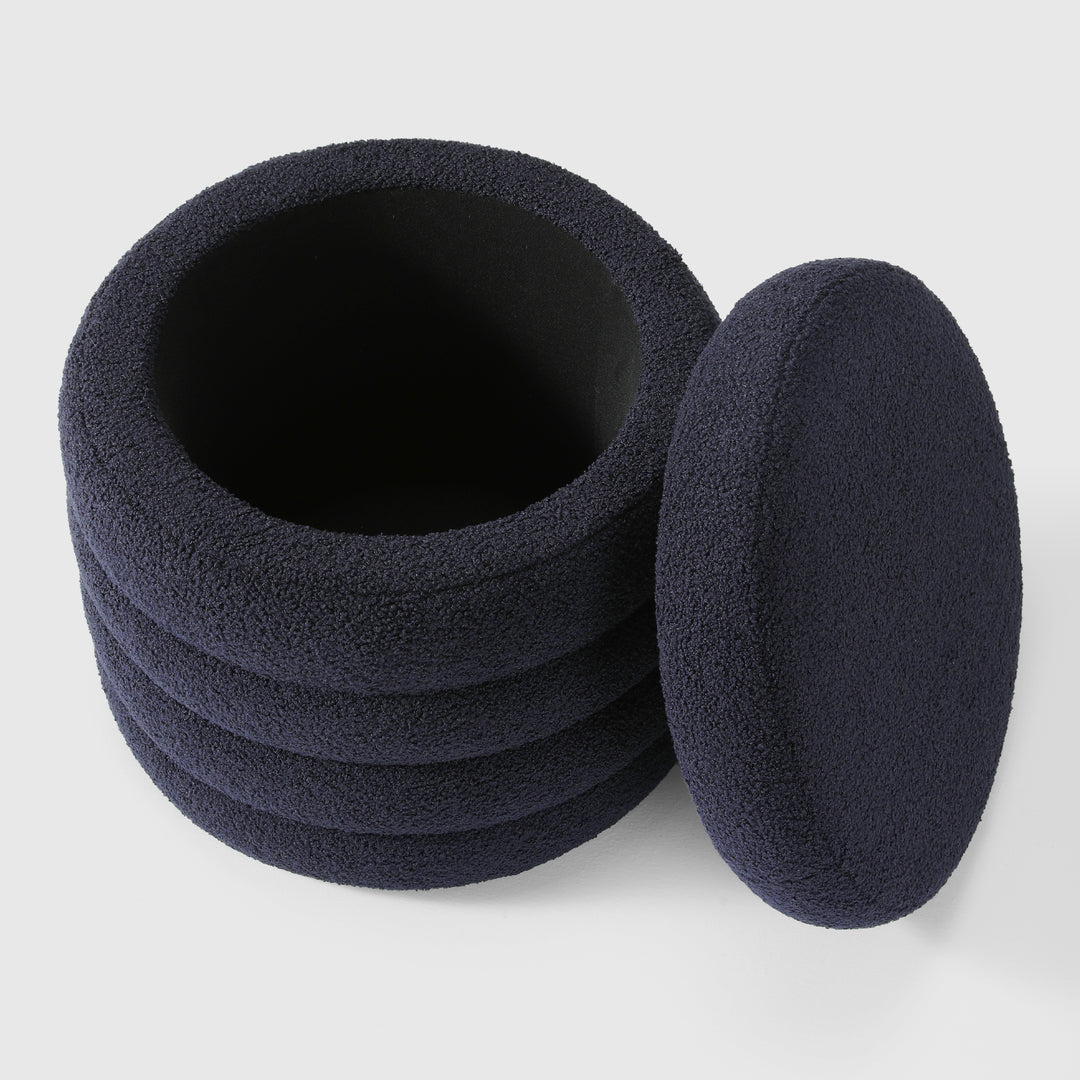 Alexandria Mid-Century Modern Faux Sherpa Round Storage Ottoman