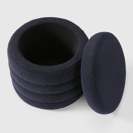 Alexandria Mid-Century Modern Faux Sherpa Round Storage Ottoman