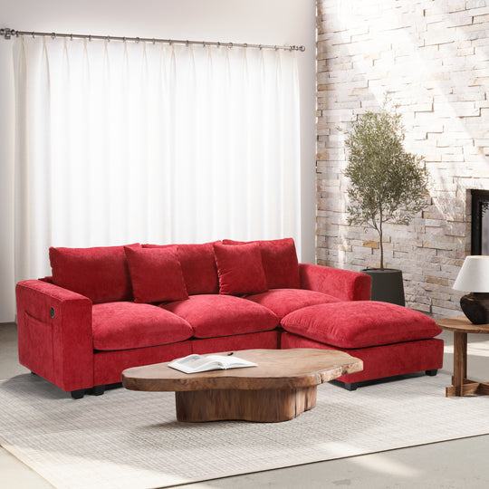 Augusta 99" Modular Chenille L-Shaped Sectional Sofa and Chaise With USB/Type-C Ports and Side Pockets