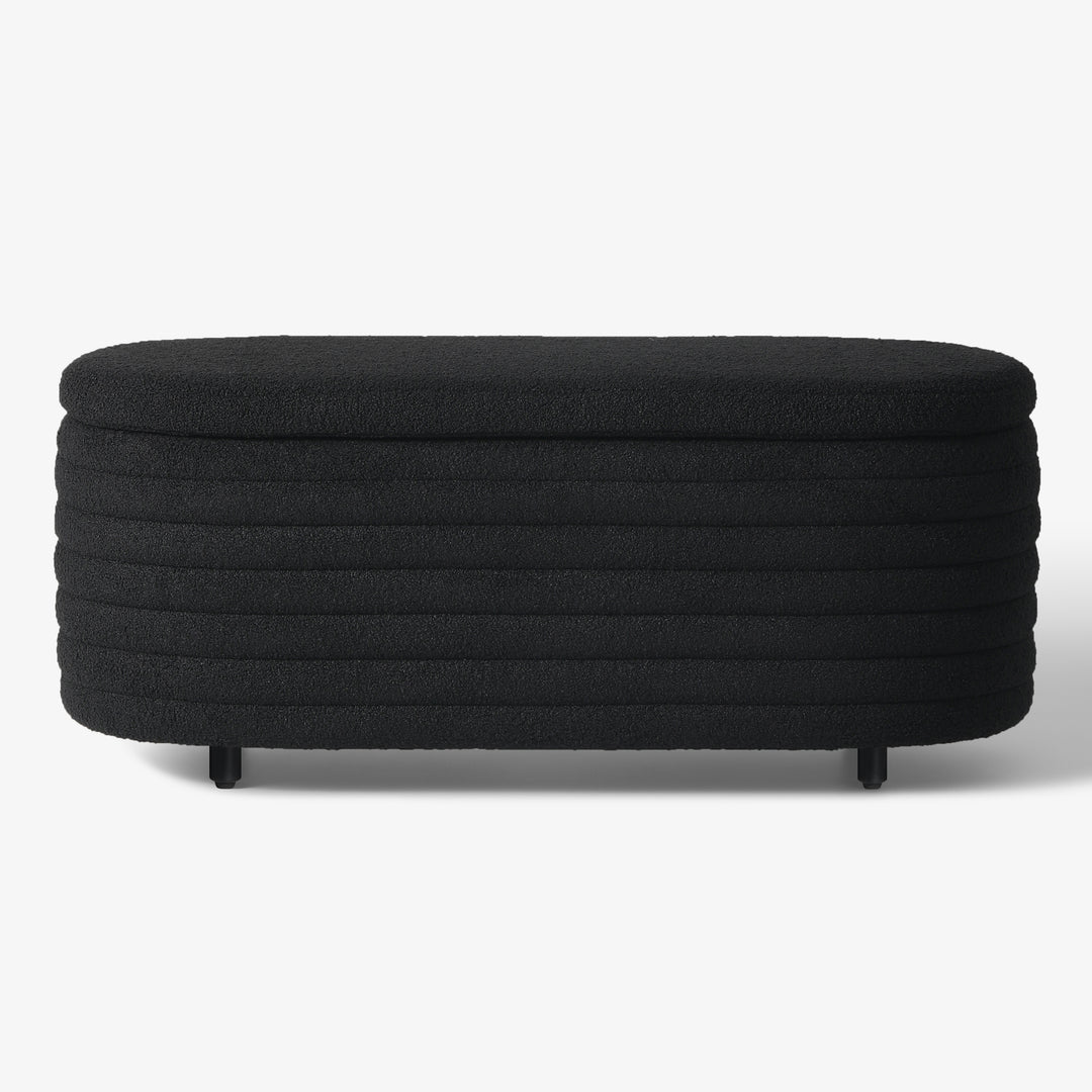 Alexandria 42" Wide Mid-Century Modern Upholstered Teddy Sherpa Tufted Oval Storage Ottoman Bench