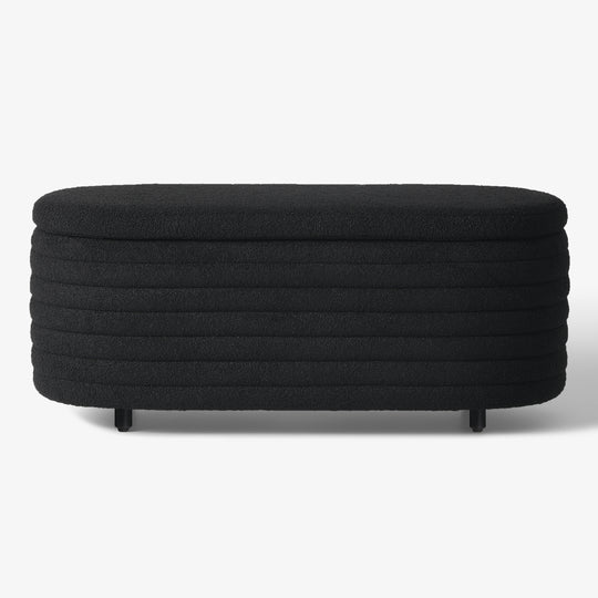 Alexandria 42" Wide Mid-Century Modern Upholstered Teddy Sherpa Tufted Oval Storage Ottoman Bench
