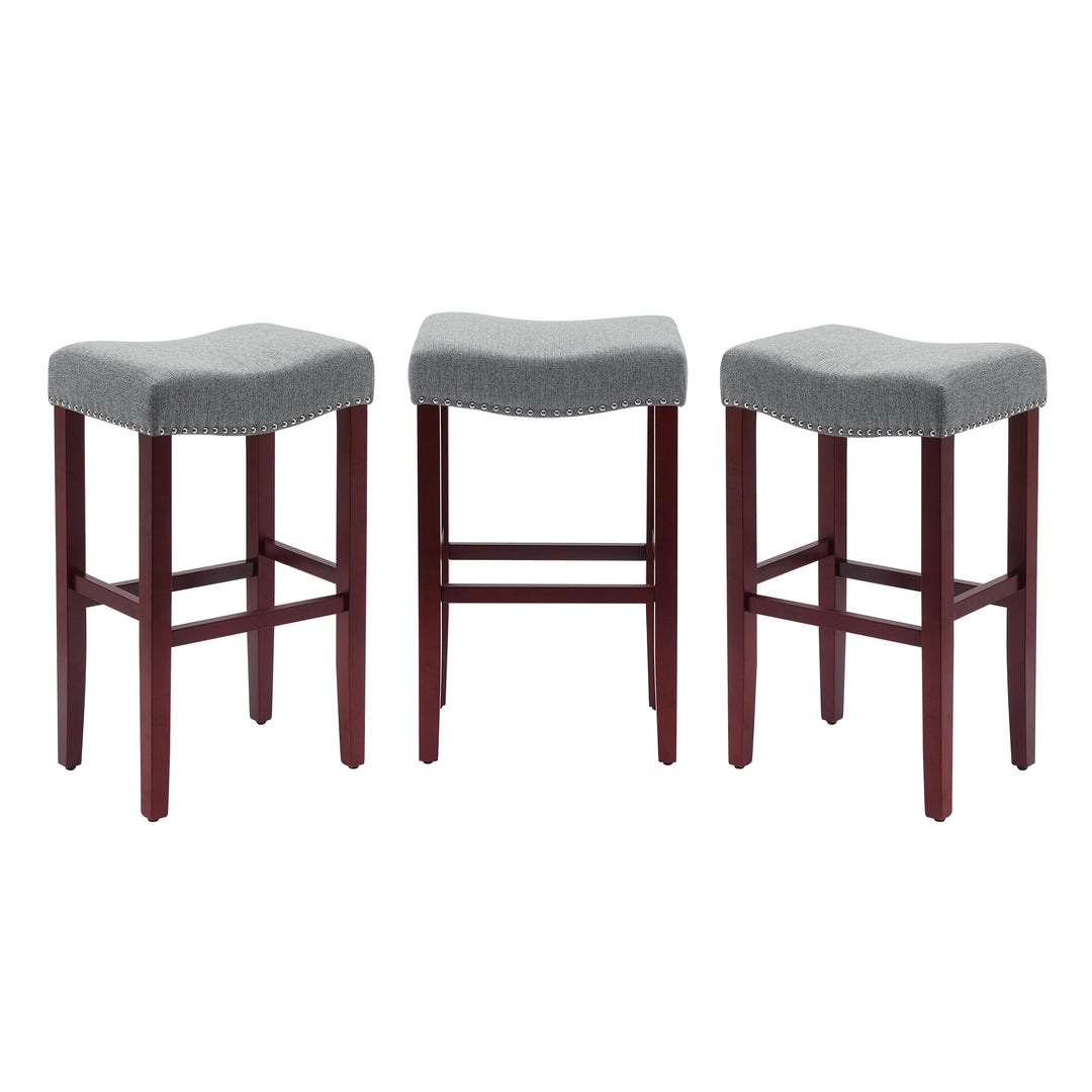 Lenox 29" Upholstered Saddle Seat Cherry Bar Stools (Set of 3)
