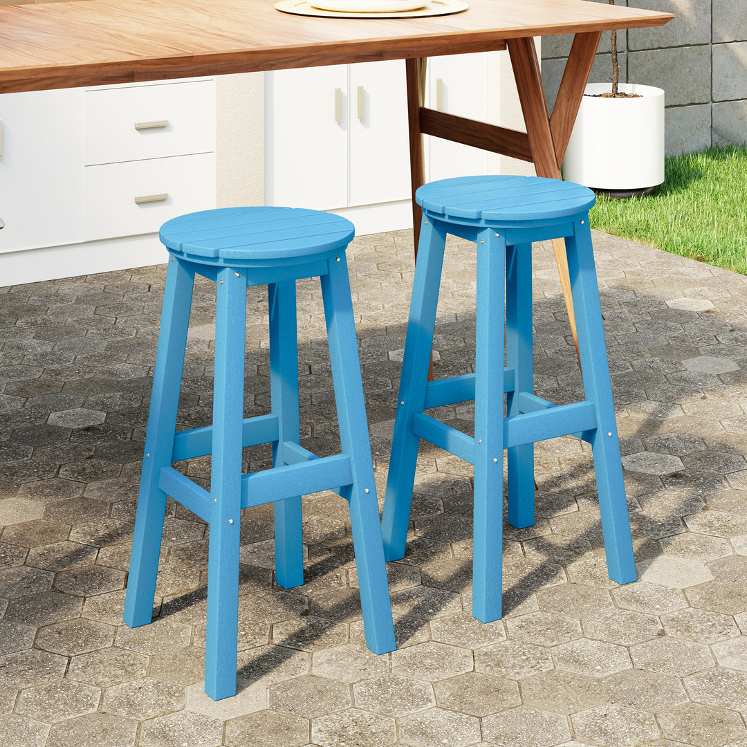 Malibu 29" HDPE Outdoor Patio Round Bar Stool (Set of 2)
