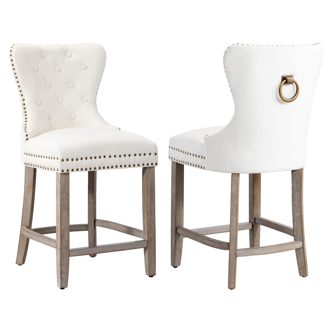 Wordford 24" Tufted Velvet Counter Stool (Set of 2), Antique Gray