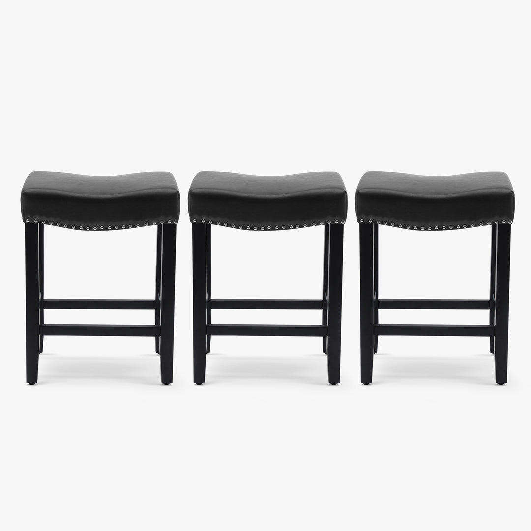 Lenox 24" Upholstered Saddle Seat Black Counter Stool (Set of 3)