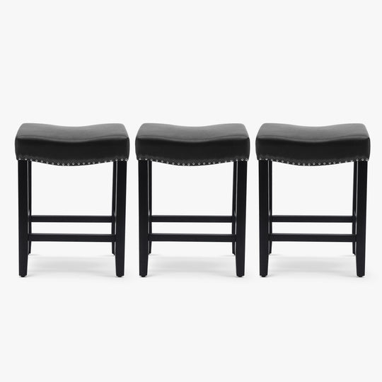 Lenox 24" Upholstered Saddle Seat Black Counter Stool (Set of 3)